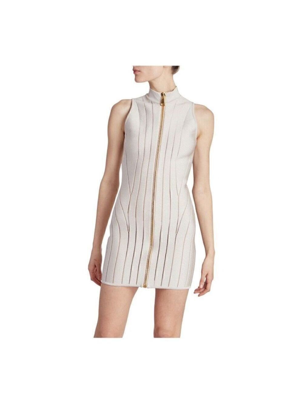 BALMAIN Sleeveless Zip Front Light Rose Minidress Size 10 (42) NWD